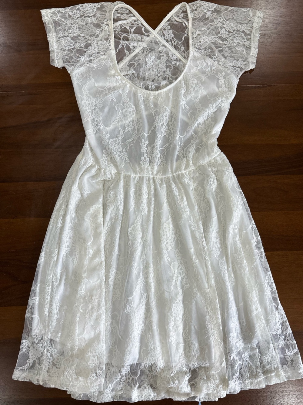 Lace cross back mini dress, Vintage Havana size large